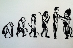 ("Evolution- We did it wrong". This is actually a rehash of something I've already done. I just wanted to try a block style thing. Friday, 10/4/13. Start- 4:36 pm. End- 5:44 pm. Sharpie.)