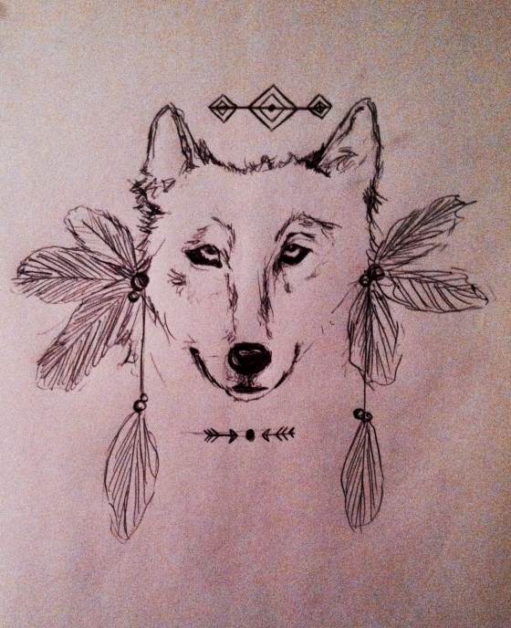 ("Wonky Wolf Spirit." Wednesday 4/30/14. Pen.)