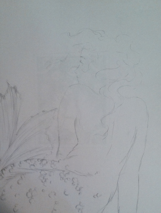 ("Mermaid". Sunday 5/18/14. Pencil.)