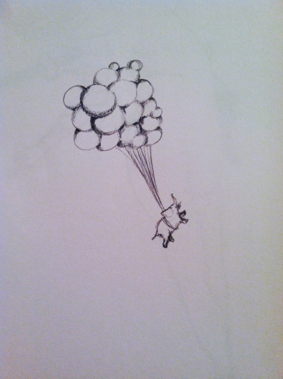 ("Flying Elephant" Monday 6/23/14. Pencil.)