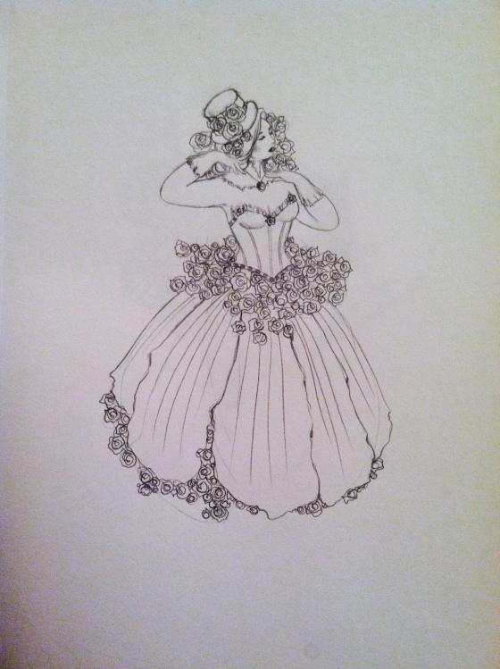 ("Steampunk Dress". Saturday 6/21/14. Pencil.)