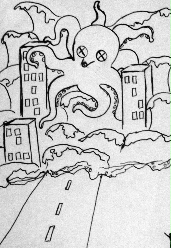 ("Octopus Takeover". Friday 8/22/14. Pen.)